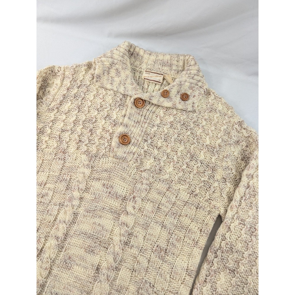 Vintage 60s SEARS Sportswear  Cable Knit Pullover Acrylic Beige Thick Mens M